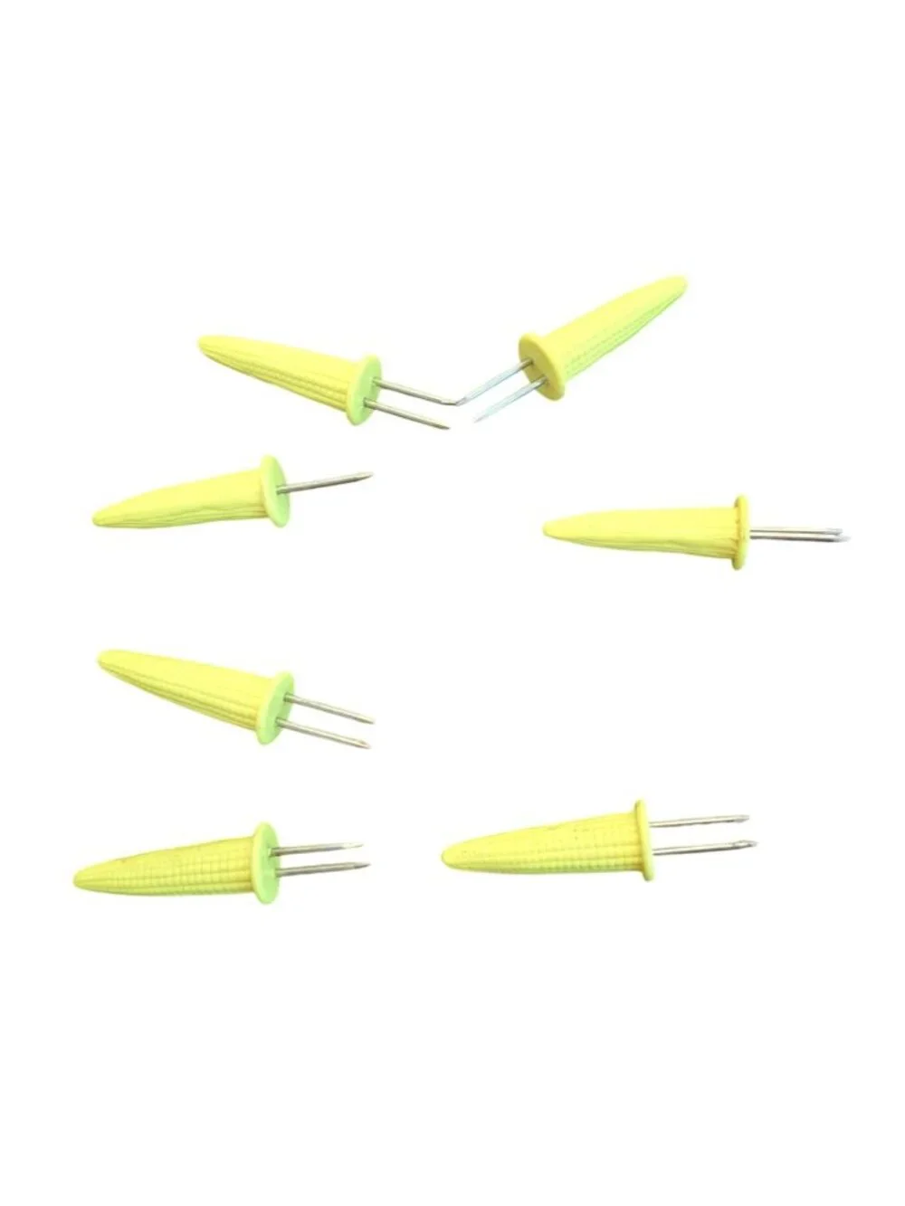 Vintage Corn Cob Holders Set of 7 Yellow Plastic BBQ Picnic Corn Skewers